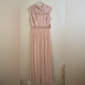 Saved by the dress blush pink mock neck maxi dress | lace & crochet | nwt | L